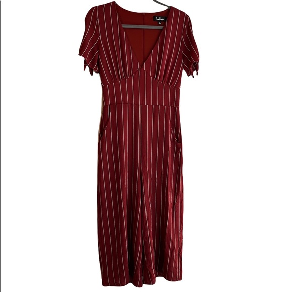 Lulus Pacific Coast Wine Red Striped Culotte Jumpsuit Size Small - Picture 2 of 16